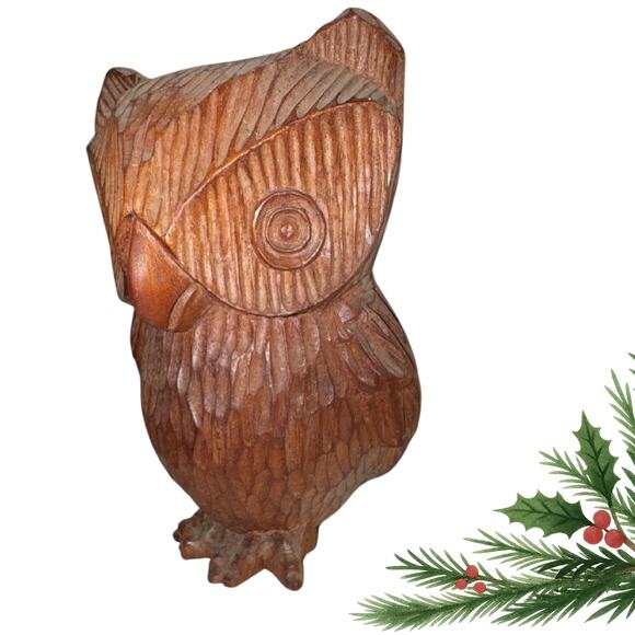 Hand-Carved Wooden Owl Figurine – Rustic Folk Art Woodland Decor - Picture 5 of 11